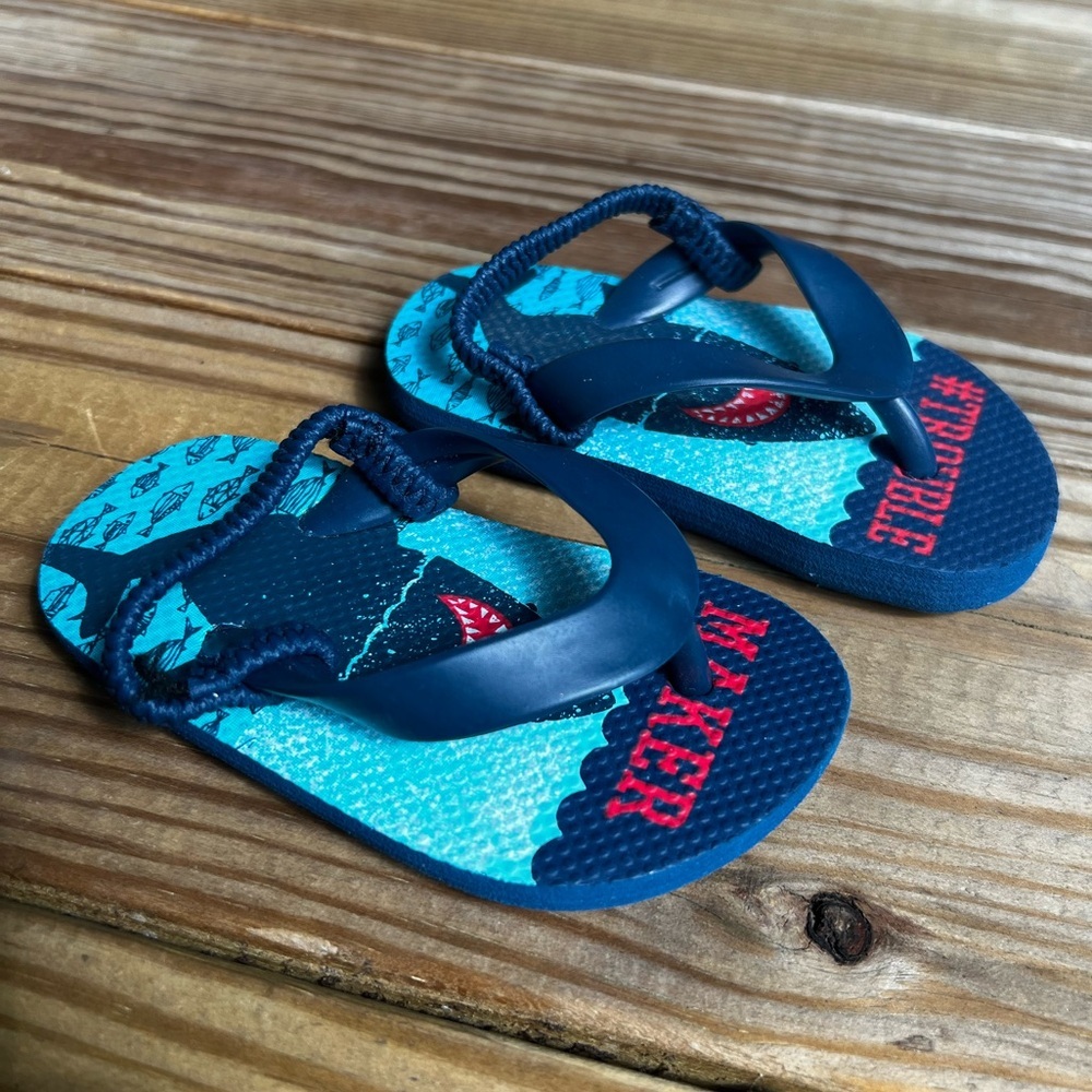Infant baby toddler Blue Shark Flip Flops 4/5